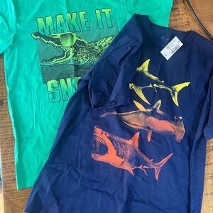 The Children's Place Navy Shark Graphic Tee and Green Alligator Tee. New